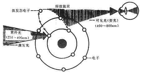 紫外光激发荧光物质放射荧光示意图 